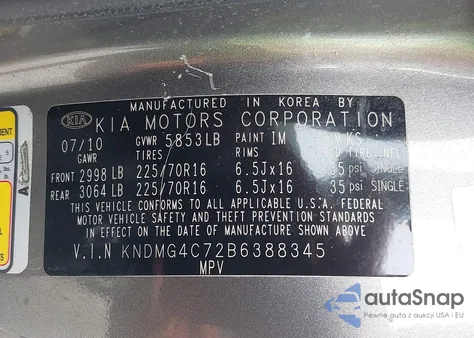 2011 Kia Sedona Lx из США, поврежденный, VIN KNDMG4C72B6388345